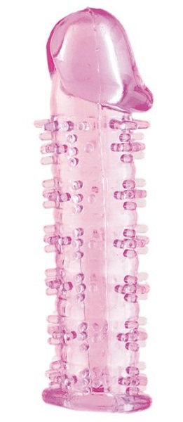 Гелевая розовая насадка на фаллос с шипами - 12 см. - Toyfa Basic - во Владивостоке купить с доставкой