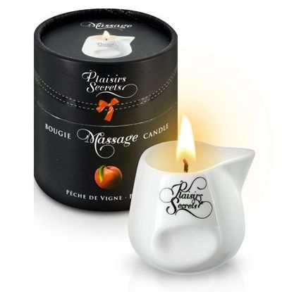 Массажная свеча с ароматом персика Bougie Massage Gourmande Pêche - 80 мл. - Plaisir Secret - купить с доставкой во Владивостоке