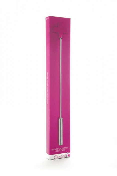 Розовая шлёпалка Leather  Cross Tiped Crop с наконечником-крестом - 56 см. - Shots Media BV - купить с доставкой во Владивостоке