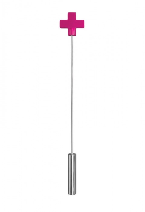 Розовая шлёпалка Leather  Cross Tiped Crop с наконечником-крестом - 56 см. - Shots Media BV - купить с доставкой во Владивостоке