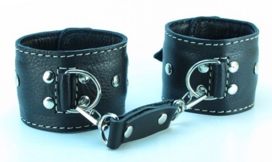 Чёрные кожаные наручники с крупной строчкой - БДСМ Арсенал - купить с доставкой во Владивостоке