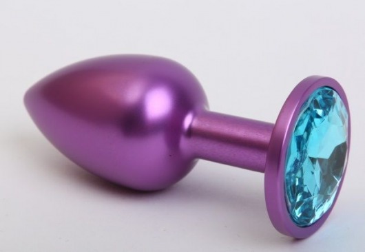 Фиолетовая анальная пробка с голубым стразом - 7,6 см. - 4sexdreaM - купить с доставкой во Владивостоке