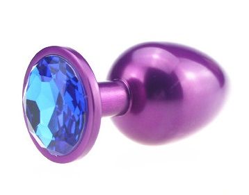 Фиолетовая анальная пробка с синим стразом - 7,6 см. - 4sexdreaM - купить с доставкой во Владивостоке