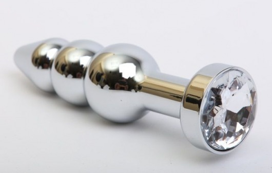 Серебристая анальная ёлочка с прозрачным кристаллом - 11,2 см. - 4sexdreaM - купить с доставкой во Владивостоке