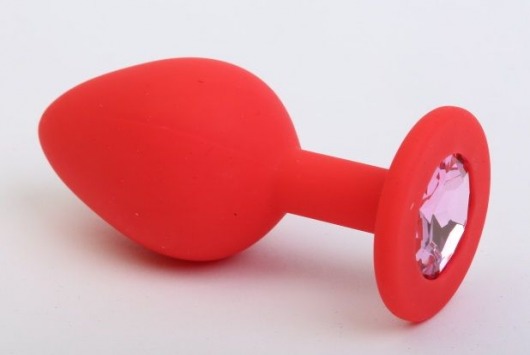 Красная силиконовая пробка с розовым стразом - 7,1 см. - 4sexdreaM - купить с доставкой во Владивостоке