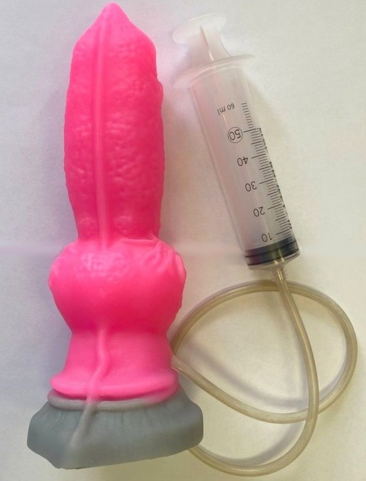 Розовый фаллоимитатор собаки  Акита  с эякуляцией - 25 см. - Erasexa - купить с доставкой во Владивостоке