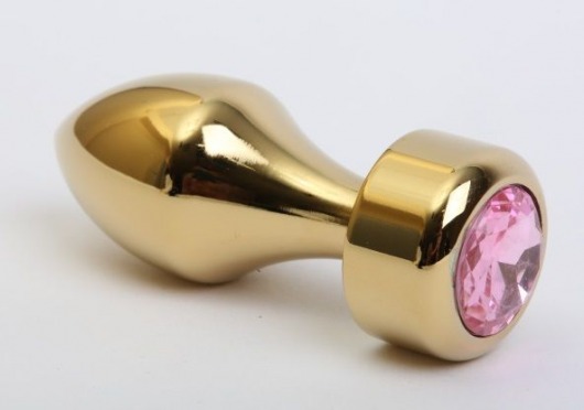 Золотистая анальная пробка с широким основанием и розовым кристаллом - 7,8 см. - 4sexdreaM - купить с доставкой во Владивостоке