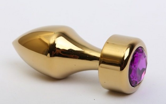 Золотистая анальная пробка с широким основанием и фиолетовым кристаллом - 7,8 см. - 4sexdreaM - купить с доставкой во Владивостоке