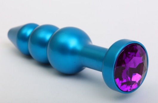 Синяя фигурная анальная пробка с фиолетовым кристаллом - 11,2 см. - 4sexdreaM - купить с доставкой во Владивостоке