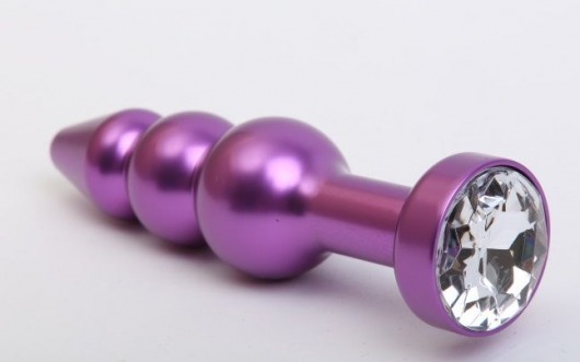 Фиолетовая фигурная анальная ёлочка с прозрачным кристаллом - 11,2 см. - 4sexdreaM - купить с доставкой во Владивостоке