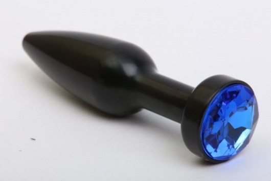 Чёрная удлинённая пробка с синим кристаллом - 11,2 см. - 4sexdreaM - купить с доставкой во Владивостоке