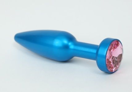 Большая синяя анальная пробка с розовым стразом - 11,2 см. - 4sexdreaM - купить с доставкой во Владивостоке