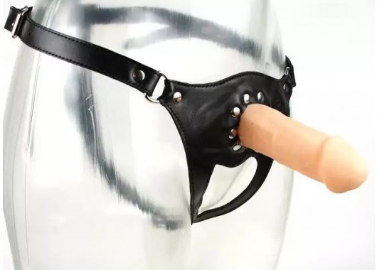 Унисекс страпон с телесной насадкой из винила - 15 см. - Подиум - купить с доставкой во Владивостоке