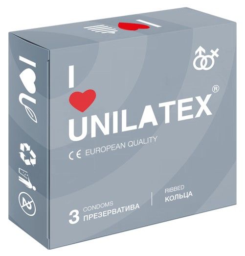 Презервативы с рёбрами Unilatex Ribbed - 3 шт. - Unilatex - купить с доставкой во Владивостоке