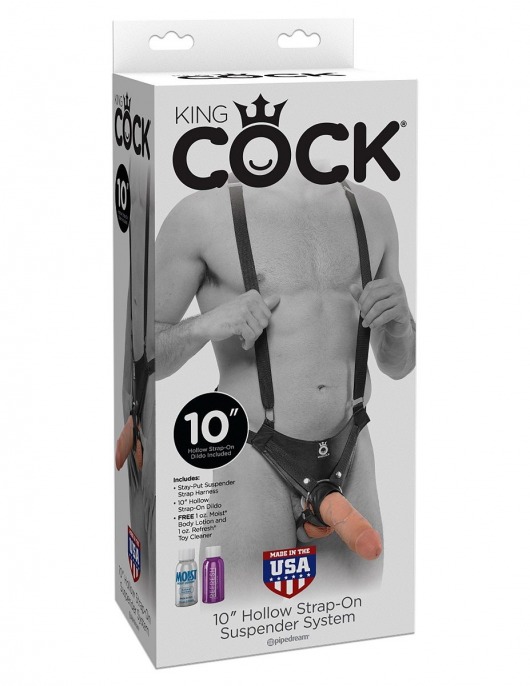 Страпон-система с телесной насадкой 10  Hollow Strap-On Suspender System - 25 см. - Pipedream - купить с доставкой во Владивостоке