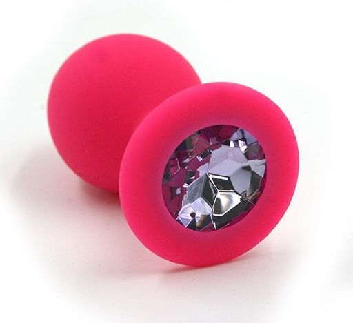 Розовая силиконовая анальная пробка с светло-фиолетовым кристаллом - 7 см. - Kanikule - купить с доставкой во Владивостоке