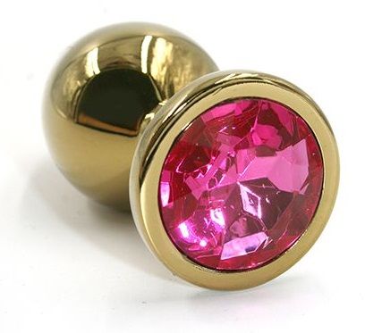 Золотистая алюминиевая анальная пробка с ярко-розовым кристаллом - 6 см. - Kanikule - купить с доставкой во Владивостоке