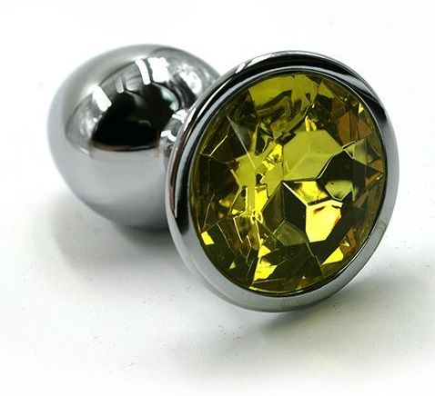 Серебристая алюминиевая анальная пробка с желтым кристаллом - 6 см. - Kanikule - купить с доставкой во Владивостоке