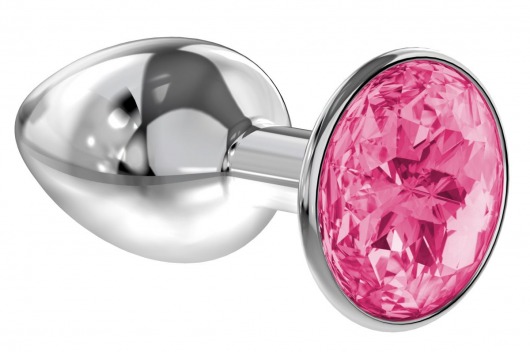 Малая серебристая анальная пробка Diamond Pink Sparkle Small с розовым кристаллом - 7 см. - Lola Games - купить с доставкой во Владивостоке