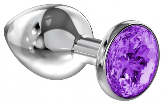 Малая серебристая анальная пробка Diamond Purple Sparkle Small с фиолетовым кристаллом - 7 см. - Lola Games - купить с доставкой во Владивостоке