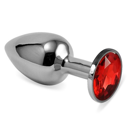 Серебристая анальная втулка с красным кристаллом - 7 см. - Джага-Джага - купить с доставкой во Владивостоке