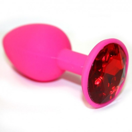 Розовая силиконовая анальная втулка с красным кристаллом - 7,3 см. - Джага-Джага - купить с доставкой во Владивостоке