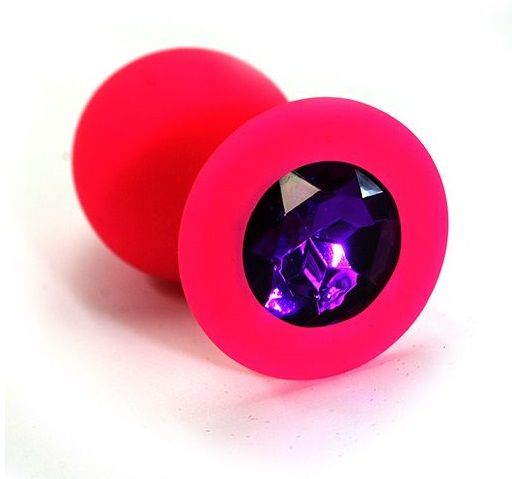 Розовая анальная втулка с фиолетовым кристаллом - 7,3 см. - Джага-Джага - купить с доставкой во Владивостоке
