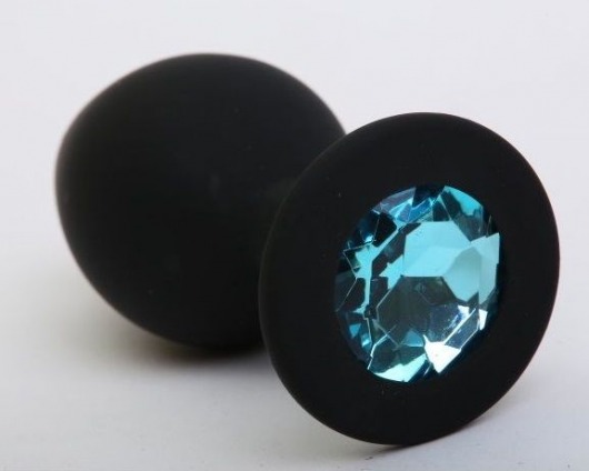 Чёрная анальная втулка с голубым кристаллом - 7,3 см. - Джага-Джага - купить с доставкой во Владивостоке