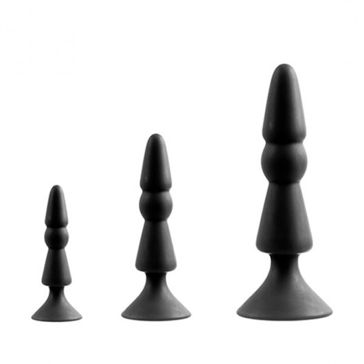 Набор из черных анальных силиконовых втулок MENZSTUFF 3-PIECE ANAL CONE SET - Dream Toys