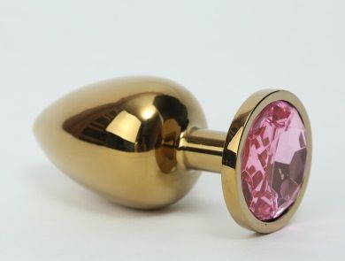 Золотистая средняя пробка с розовым кристаллом - 8,5 см. - Джага-Джага - купить с доставкой во Владивостоке
