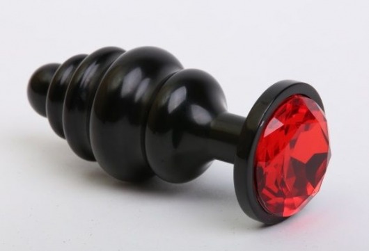 Черная фигурная анальная пробка с красным кристаллом - 8,2 см. - 4sexdreaM - купить с доставкой во Владивостоке