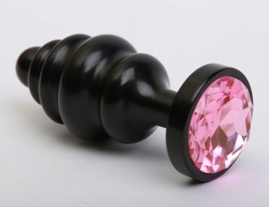 Черная фигурная анальная пробка с розовым кристаллом - 8,2 см. - 4sexdreaM - купить с доставкой во Владивостоке