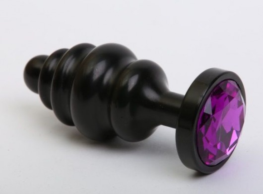 Черная фигурная анальная пробка с фиолетовым кристаллом - 8,2 см. - 4sexdreaM - купить с доставкой во Владивостоке