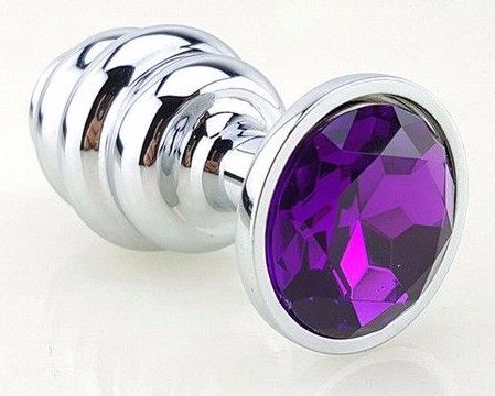 Серебристая фигурная анальная пробка с фиолетовым кристаллом - 8 см. - 4sexdreaM - купить с доставкой во Владивостоке