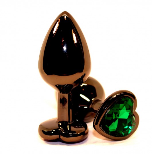 Черная коническая анальная пробка с зеленым кристаллом-сердечком - 8 см. - 4sexdreaM - купить с доставкой во Владивостоке