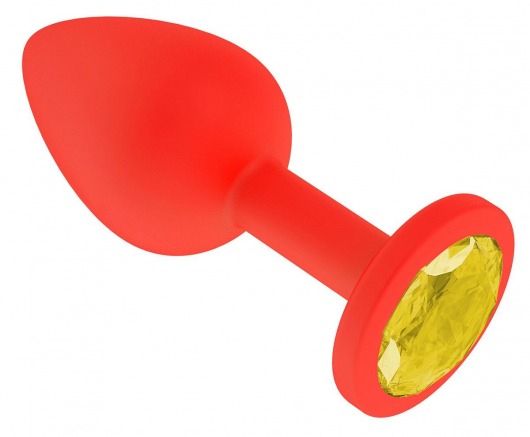 Красная анальная втулка с желтым кристаллом - 7,3 см. - Джага-Джага - купить с доставкой во Владивостоке