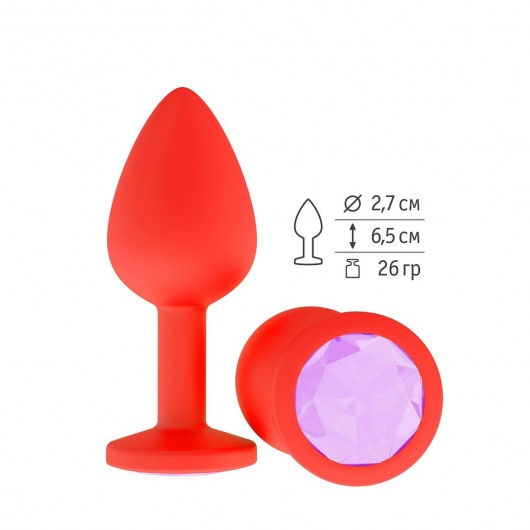 Красная анальная втулка с сиреневым кристаллом - 7,3 см. - Джага-Джага - купить с доставкой во Владивостоке