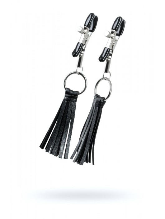 Черно-серебристые зажимы для сосков Theatre с кисточками - ToyFa - купить с доставкой во Владивостоке