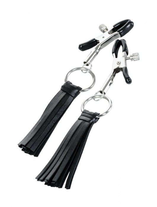 Черно-серебристые зажимы для сосков Theatre с кисточками - ToyFa - купить с доставкой во Владивостоке