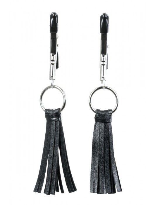 Черно-серебристые зажимы для сосков Theatre с кисточками - ToyFa - купить с доставкой во Владивостоке