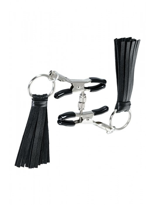 Черно-серебристые зажимы для сосков Theatre с кисточками - ToyFa - купить с доставкой во Владивостоке